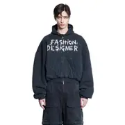 [BALENCIAGA] Fashion Designer Round Zip-Up Hoodie Black