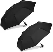 ShedRain WindPro - Vented Auto Open Auto Close Portable Compact Travel Umbrella for Rain and Wind with Teflon, Black, 2 pack, Compact
