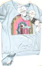 Ally B. Top L 14 Girls Aqua w Scrunchie Sequin NWT $24
