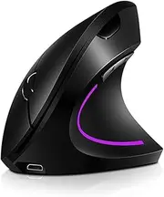 2.4G Wireless Vertical Mouse Rechargeable Upright Ergonomic Mouse 3 Adjustable DPI Levels RGB Flowing Light Plug N Play, Black VCXN