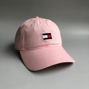 美國百分百【Tommy Hilfiger】帽子 TH 棒球帽 遮陽帽 鴨舌帽 老帽 經典 大LOGO 粉紅色 G860