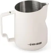 MHW-3BOMBER Milk Frothing Pitcher 12oz/350ml Milk Frother Cup Espresso Steaming Pitcher Stainless Steel Milk Frother Cup Barista Latte Art Round Spout Milk Jug White P6013W-OS