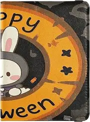 [Amooorous] Happy Halloween Cartoon Cute Rabbit Leather decorative cute passport holder Vaccine Case Protector Cover Travel Passport Wallet With Vaccination Card Slot Lightweight, Happy Halloween cartoon cute