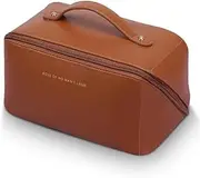 WVLIROD Make Up Bag Toiletry Bag for Women Makeup Bag with Hanging Hook Waterproof Cosmetic Bag Large Capacity Storage Box Portable Cortex Wash Bag Stand Up Travel Organizer Case Brown WVLIROD