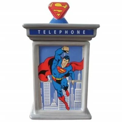 DC Comics Superman Flying Image on Phone Booth Ceramic Cookie Jar NEW UNUSED