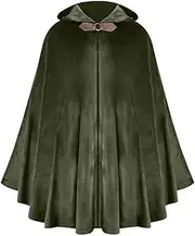 Men's Medieval Cloak Gothic Halloween Colak Solid Color Velvet Cosplay Hooded Cloak Military Green Medium