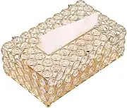 Crystal Rectangular Tissue Box Cover, Decorative Glass Tissue Box Holder, Sparkling Facial Tissues Holder for Bathroom Vanity Dresser Night Stand Desk Table Countertop Home Office Decor, Gold
