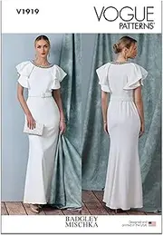 [VOGUE PATTERNS] V1919B5 Misses' Full Length Dress with Belt by Badgley Mischka B5 (8-10-12-14-16)