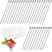 Maxin Stainless Steel Cocktail Picks with Transparent Case,30 Pcs Cocktail Fruit Toothpicks Used for Cocktails,Barbecue Snacks,Fruit and Fruit Decorations(Silver)