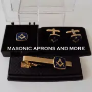 Square & Compasses on Blue Enamel Tie Clip,Cuff-links &Tie Pin Set (Boxed)(4907)