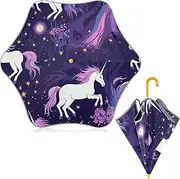 [ODAWA] Kid Umbrellass Purple Unicorns Kids Umbrella Easy Open and Close Umbrellas with Easy Grip Strap