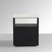 Marro Black Timber Side Table with White/Grey Marble Top