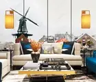 3D Watercolor Windmill Cityscape Self-adhesive Removeable Wallpaper Wall Mural
