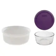 Corningware FS1 2.5Qt Casserole Dish, Pyrex 7201 4-Cup Glass Bowl and Purple Lid