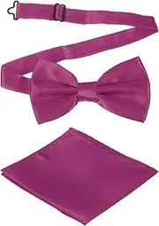 [uxcell] Bow Tie for Men, Adjustable Bow Ties with Pocket Square Solid Color Triple Fold Pre-tied Bow Ties Sets for Wedding, Parties, Dinner, and Business (Purple Red)