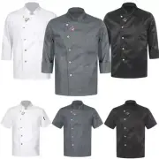 Mens Shirts Stand Collar Chef Coat Bakery Jacket Breathable Tops Cook Workwear
