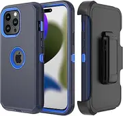 TASHHAR Phone Case for iPhone 15 Pro Max Case,Heavy Duty Hard Shockproof Armor Protector Case Cover with Belt Clip Holster for Apple iPhone 15 Pro Max 6.7 5G 2023 Phone Case(Navy Blue)