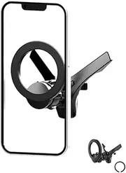 Basecn Magnetic Car Phone Holder with Metal Ring Suit for All Kinds of Car Air Vent(Include Benz Circle Vent) Compatible with All Phones(by Magnetic Ring Attached) & Magsafe (1-Pack)