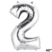 40" SILVER Number 2 Mylar Foil Balloon 1 pc Party BackDrop Decorations Supply