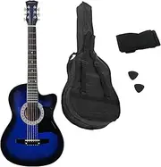 [Karrera] 38in Acoustic Guitar With Pick Guard Steel Strings Carry Bag Shoulder Strap Blue