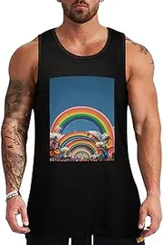 [NQHJT] Men Tank Tops Beautiful World Rainbow Sleeveless T Shirts for Men's Fitness Quick Dry Gym Tank Top for Men