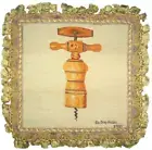Wool Needlepoint Throw Pillow Handmade Wine Corkscrew Accent Cushion 14x14