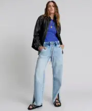 ONE TEASPOON BLUE TORNADO ROADHOUSE WIDE LEG DRAWSTRING JEANS size M sold out