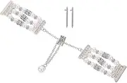 [Angoily] Strap Chain Design Band Pearl Watch Bracelets Smartwatch for Women Pearl Chain Watchband Watch Pearl Bracelet Strap Bands for Women Chain Type Watchband Silver Metal