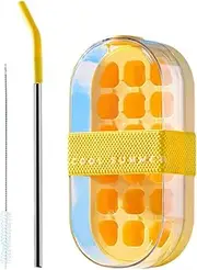 GINTBN 750ml Ice Cube Bottle, 2 in 1 Zero Touch Press Ice Cube Mold Water Bottle with Lid and Straw,Cool Summer Ice Bottle Cup,Easy Press to Release Vertical Ice Cube Tray for Freezer