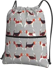 EdWal Beagle Patterns Print Drawstring Backpack Gym Bags Sports Bags With Zipper Pocket For Travel Beach, Black, One Size
