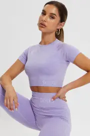 Purple Fitted Seamless Cropped T Shirt - Size L, Women's Aw Top