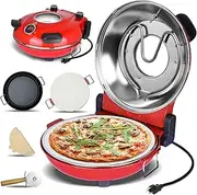 Electric Pizza Oven Indoor, 12" Countertop Pizza Oven with Pizza Stone & Grill Pan, Built-in Thermometers, Timer, Viewing Window, Heats up to 420℃ Pizza Cooker Pizza Maker for Homemade Pizza red