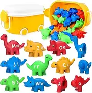 Dinosaur Matching Letters Toys 26PCS Double Side ABC Dinosaur Match Alphabet Game for Toddlers,Preschool Educational Montessori Fine Motor Toy Learning Activities for Toddlers Boys Girls (Storage Box)