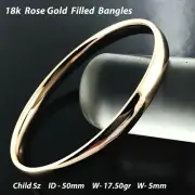 5mm Bangle Real 18k Rose Gold Filled Solid Flat Cuff Bracelet Child Size 50mm