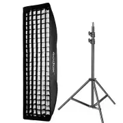 Godox 35x160cm Bowens Mount Strip Softbox W/ Grid + Stand For Strobe Flash Light