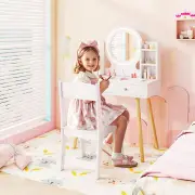 CostwayPrincess Dressing Table and Chair Set with 2-Color Front Lit Mirror-White