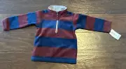 Carters Boys Pullover Fleece Half Zip Jacket - Stripe Navy Blue & Maroon NWT 12M