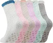 [SATINIOR] Women's Winter Socks Anti-Skid Slipper Socks, Cozy Fuzzy Fleece-Lined Warm Socks with Silicone Grippers，Christmas Socks, Gray, Pink, White, Brown, Purple and Green, Gray, Pink, White, Brown, Purple and Green