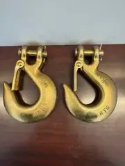 Pair Of 3/8" Clevis Hook G70 with Safety Latch for 3/8" Transport Chain, 18000lb