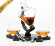 Diamond Shaped Whiskey Decanter Set with 2 Glasses and a Luxury Wooden Stand