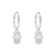 Sterling Silver Cubic Zirconia Hamsa Luck Sleeper Hoop Huggies Earrings