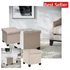 Payton Foldable Beige Storage Ottoman with Tray and Padded Seat - 15" Cube
