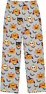 [ZZXXB] Pumpkin with Witch Hat Skull Boys Long Pants Soft Trousers Elastic Waist Kids Lounge Bottoms with Pockets S-XL