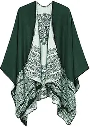 [EXCHIC] Warm Shawls And Wraps Open Front Cardigan Elegant Solid Color Poncho Cape Coat