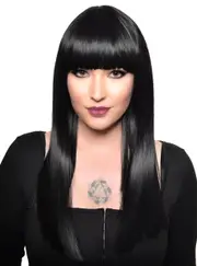 Long Black Heat Resistant Womens Fashion Wig with Fringe