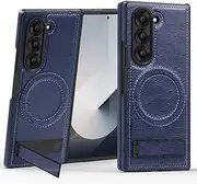 [MVVKKY] for Samsung Z Fold6 Pu Leather Magnets Case Magnetic Kickstand Camera Protection Shell(for Samsung Z Fold6/Navy Blue)