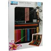 The Art Studio Sketching and Drawing Set in Wooden Case 54 pieces