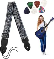 TEMPNAP 1 Set Vintage Guitar Strap with Picks Durable Acoustic Electric Guitar Straps for Men Compatible with Bass Ukulele Versatile Use Comfortable Design Strong Sturdy Random Color