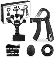Grip Strength Trainer Kit (5 Pack) with Finger Exerciser, Hand Grip Strengthener, Hand Extension Exerciser, Stress Relief Ball and Forearm Workout Ring