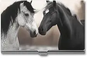 [LKHDS] Slim Aluminum Alloy Business Card Holder Black And White Horses Pocket Business Card Case Portable Business Card Wallet Business Card Holders Handheld Card Box for Women Men, style, One size